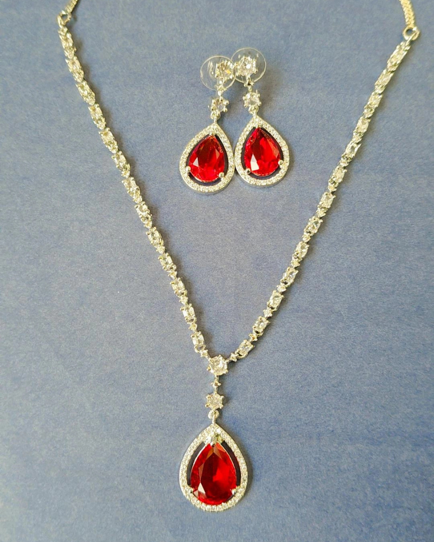 RUBY AMUKRA AMERICAN DIAMOND JEWELLERY SET
