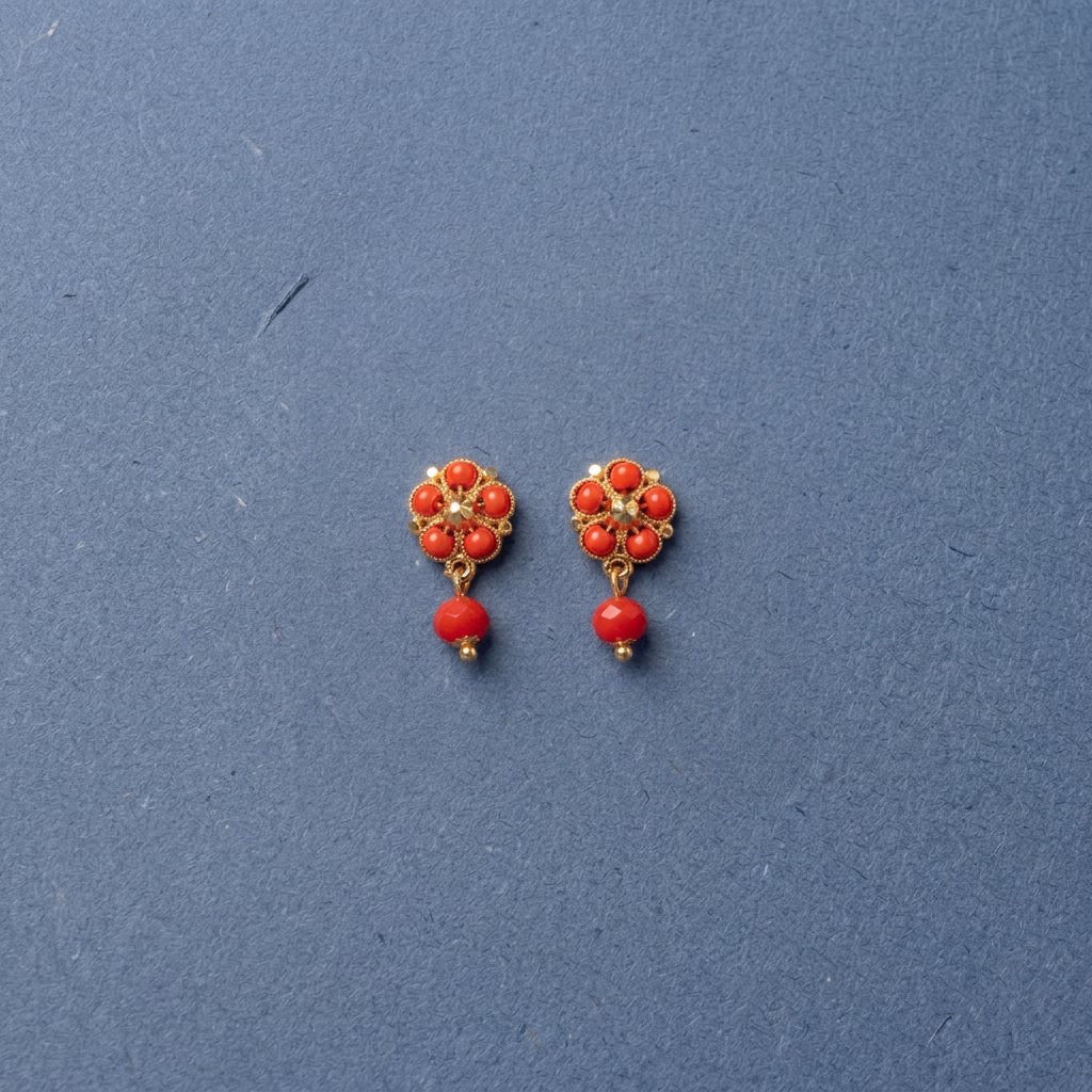GOLDEN DAMINI CORAL STUD EARRINGS