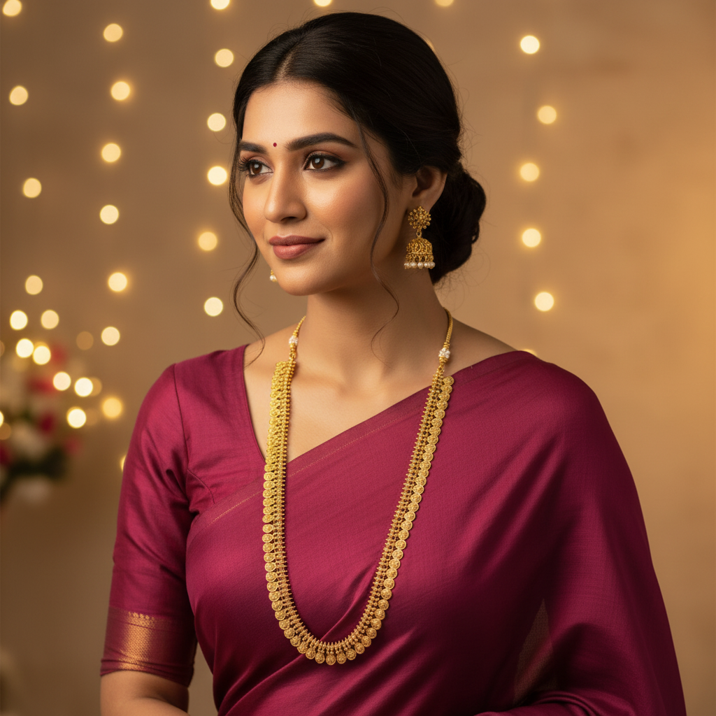 1GM GOLD POLISH BINDIYA LONG JEWELLERY SET