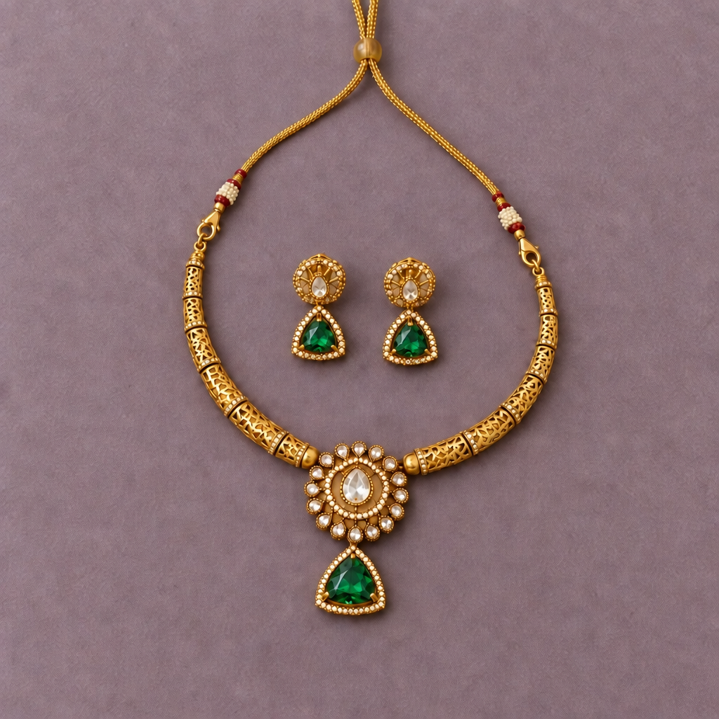 EMERALD MANJU WARRIER VICTORIAN JEWELLERY SET