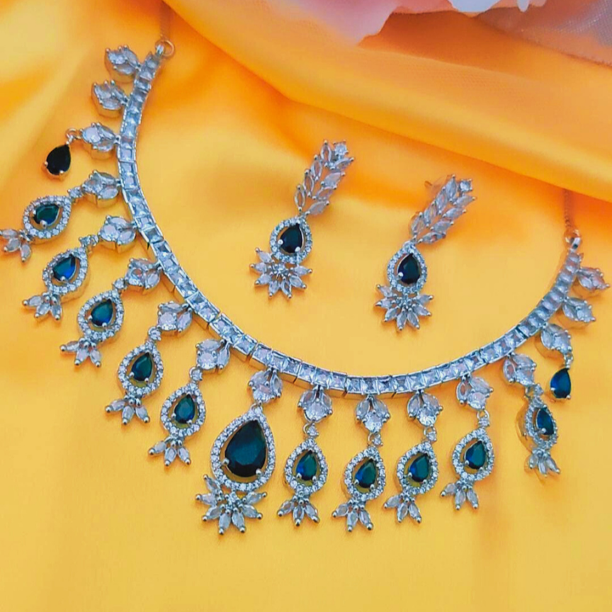 NAVY MILA AMERICAN DIAMOND JEWELLERY SET