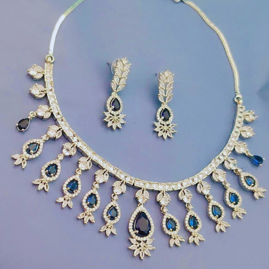 NAVY MILA AMERICAN DIAMOND JEWELLERY SET