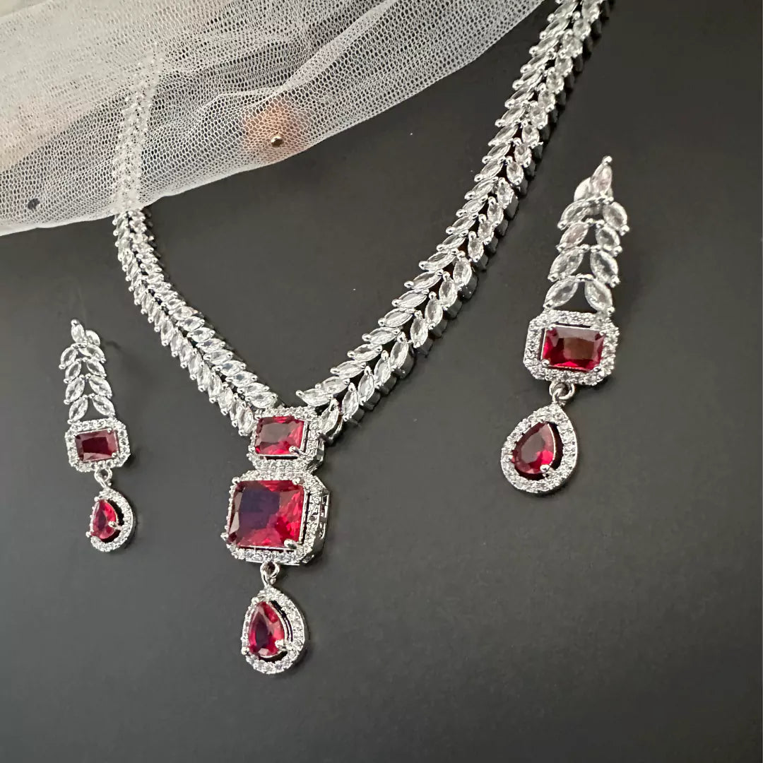 Buy Red American Diamond Jewellery Set Anura |Twinkklzz|