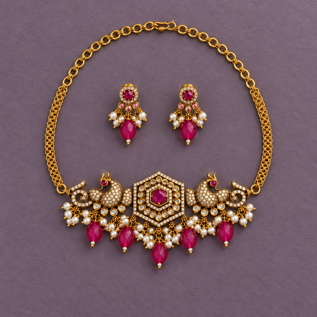PINK PRIYALA VICTORIAN JEWELLERY SET