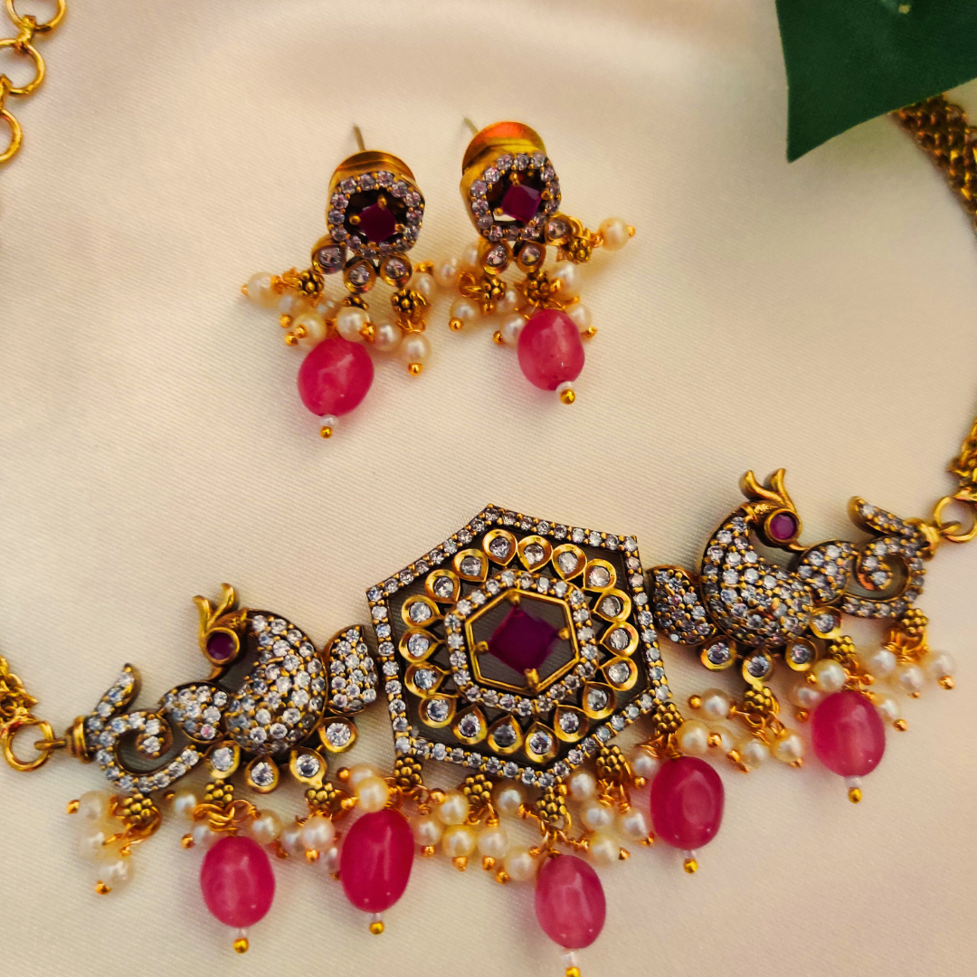 PINK PRIYALA VICTORIAN JEWELLERY SET
