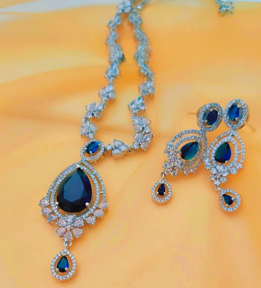 NAVY ARDEN AMERICAN DIAMOND JEWELLERY SET