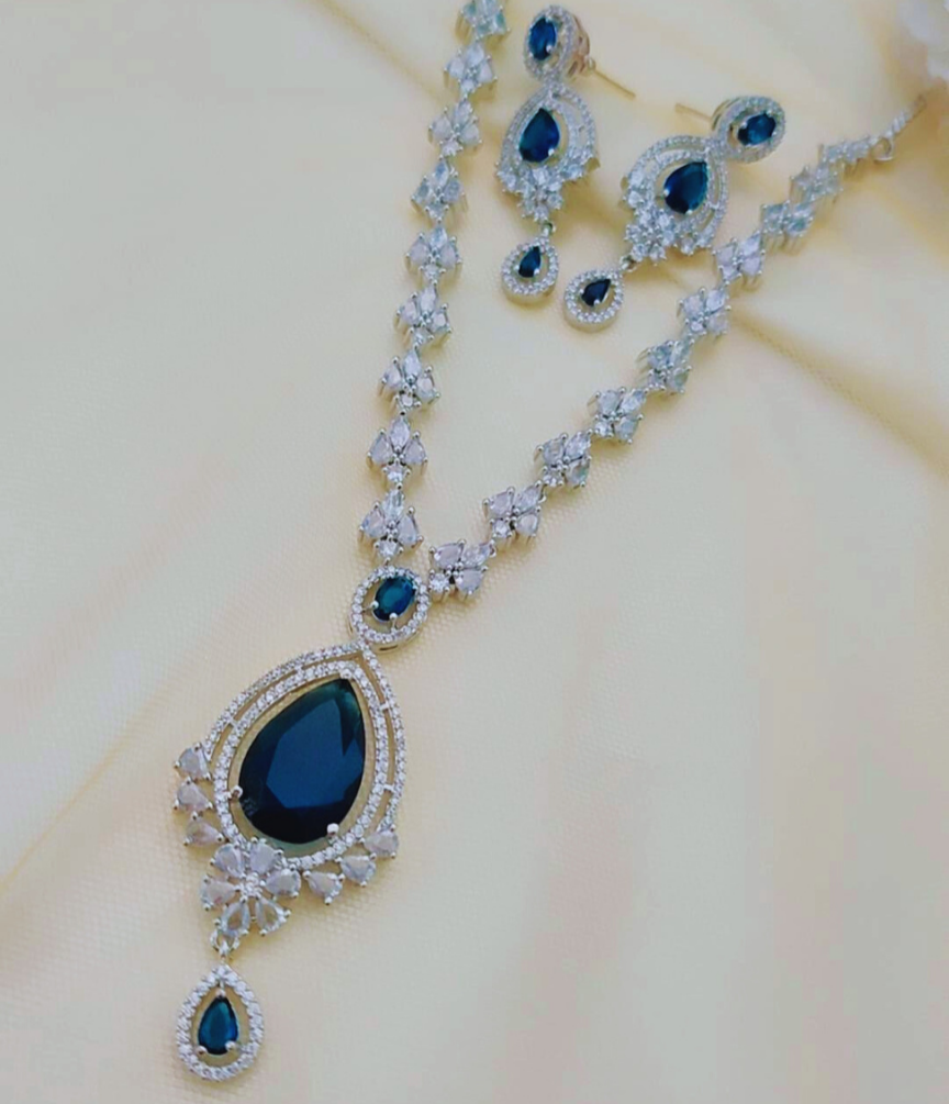 NAVY ARDEN AMERICAN DIAMOND JEWELLERY SET