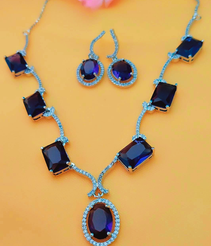 PURPLE MIRA AMERICAN DIAMOND JEWELLERY SET