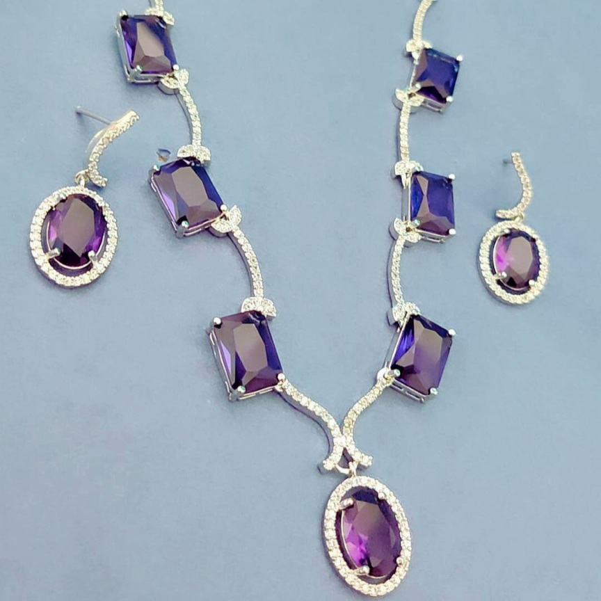 PURPLE MIRA AMERICAN DIAMOND JEWELLERY SET