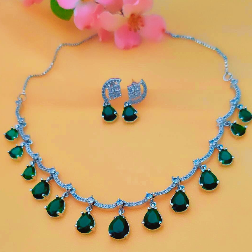 EMERALD AYLA AMERICAN DIAMOND JEWELLERY SET