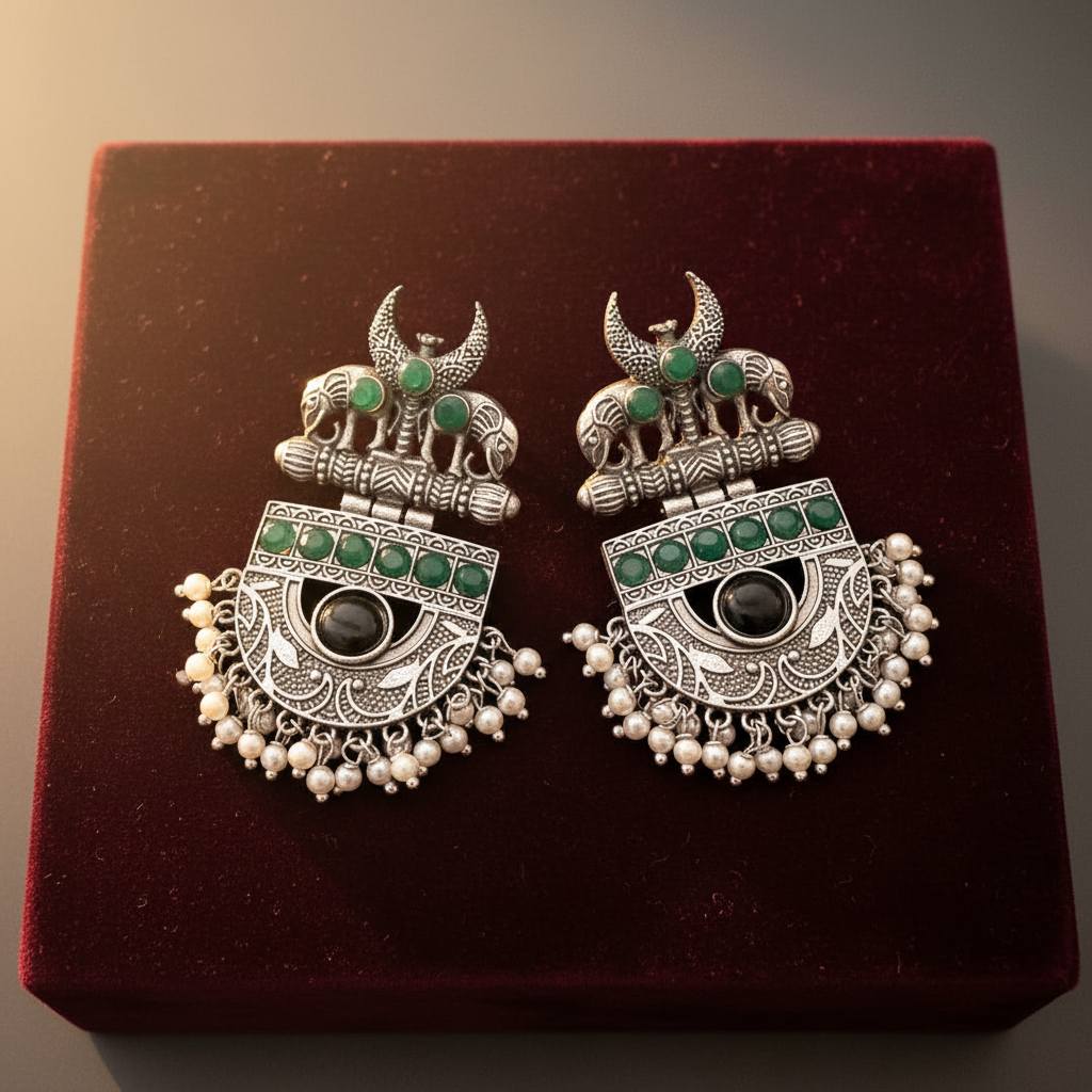 BLACK DRISANA SILVER PLATED EARRINGS