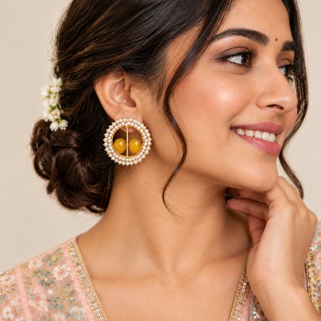 YELLOW PEARL STUD EARRINGS