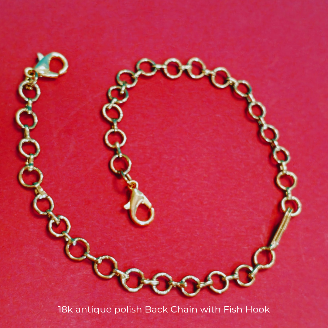 18K MATT GOLD POLISH NECKLACE BACK CHAIN - WITH FISH HOOK