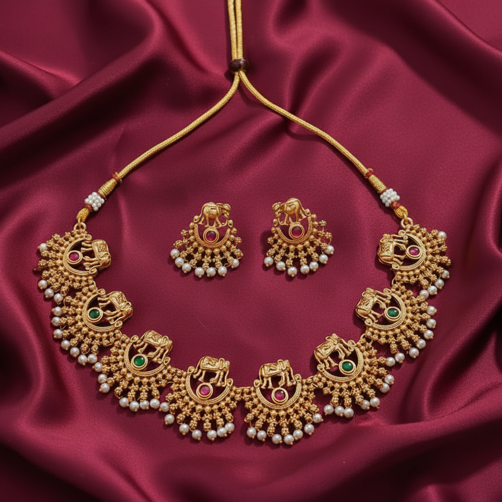 GOLDEN GAJAH TEMPLE JEWELLERY SET