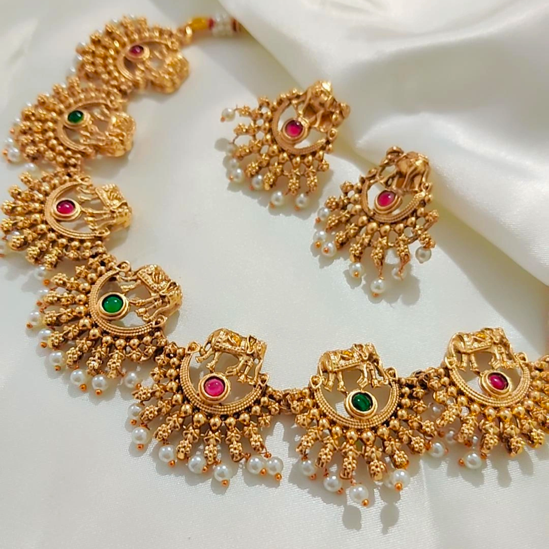 GOLDEN GAJAH TEMPLE JEWELLERY SET