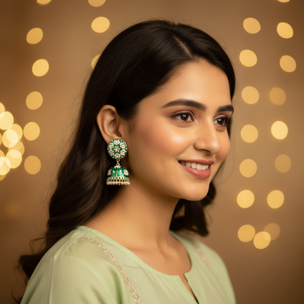 EMERALD TURABA KUNDAN JHUMKI EARRINGS
