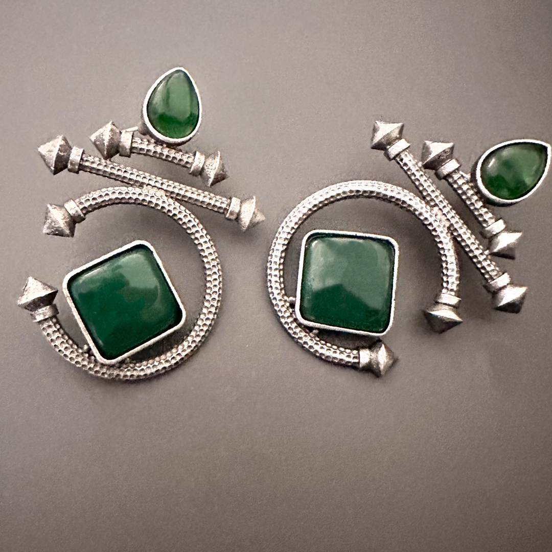 EMERALD DHARA SILVER PLATED EARRINGS