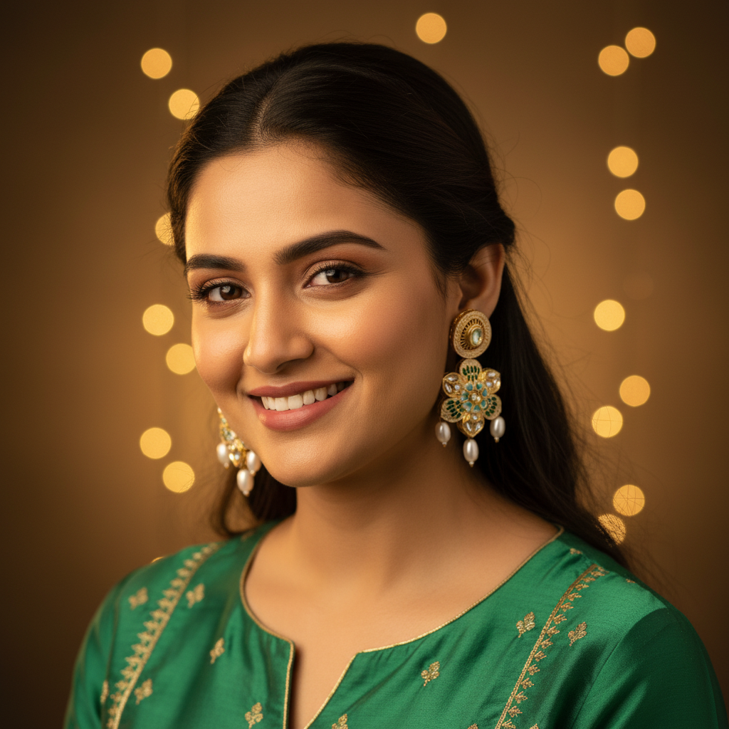 EMERALD LOTUS KUNDAN DANGLER EARRINGS