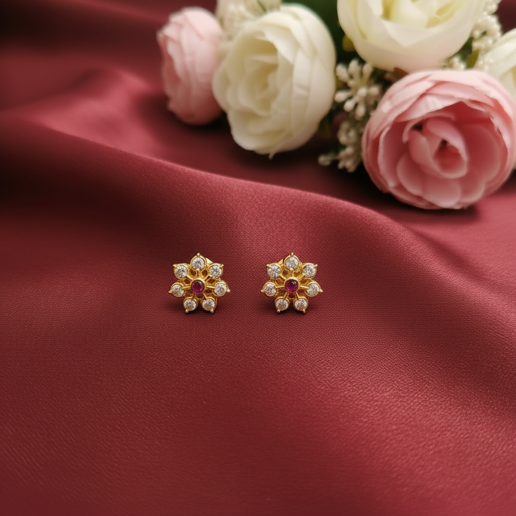 RUBY DIAMOND HIRA EIGHT STONE STUD EARRINGS