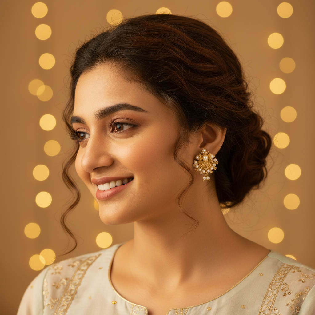 GOLDEN PRANAVI MATT PEARL STUD EARRINGS