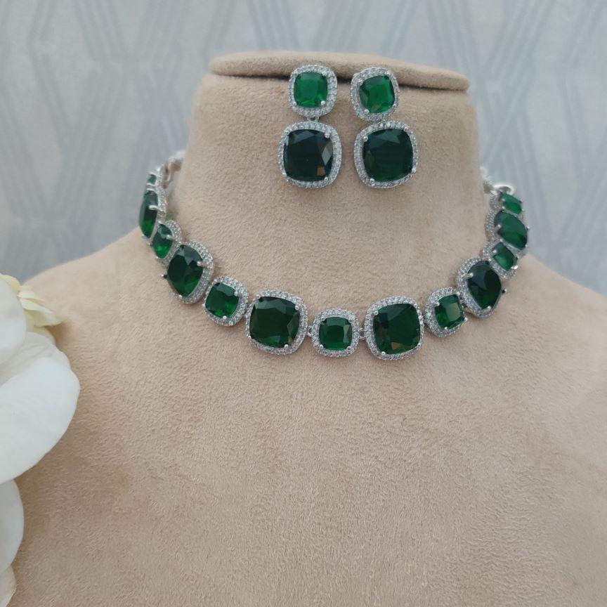 EMERALD AZARIN AMERICAN DIAMOND JEWELLERY SET
