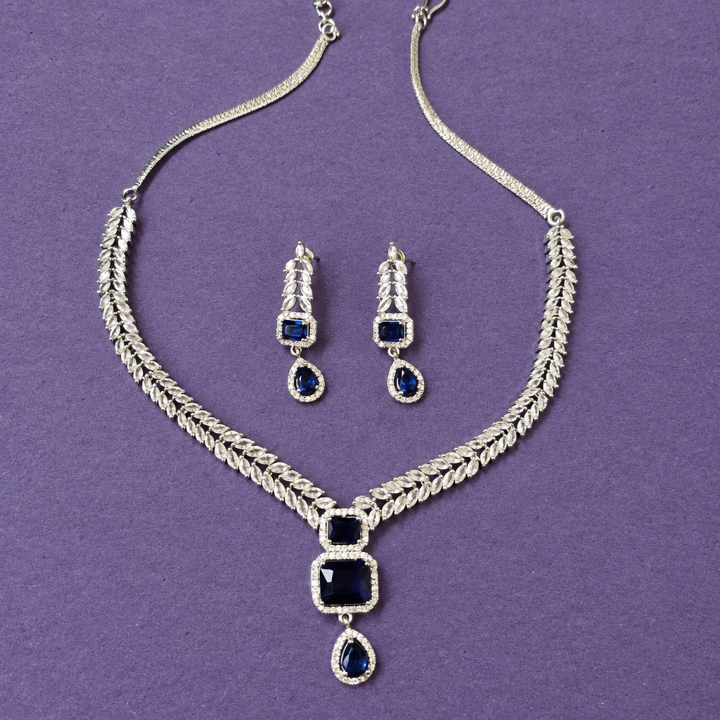 NAVY ANURA AMERICAN DIAMOND JEWELLERY SET