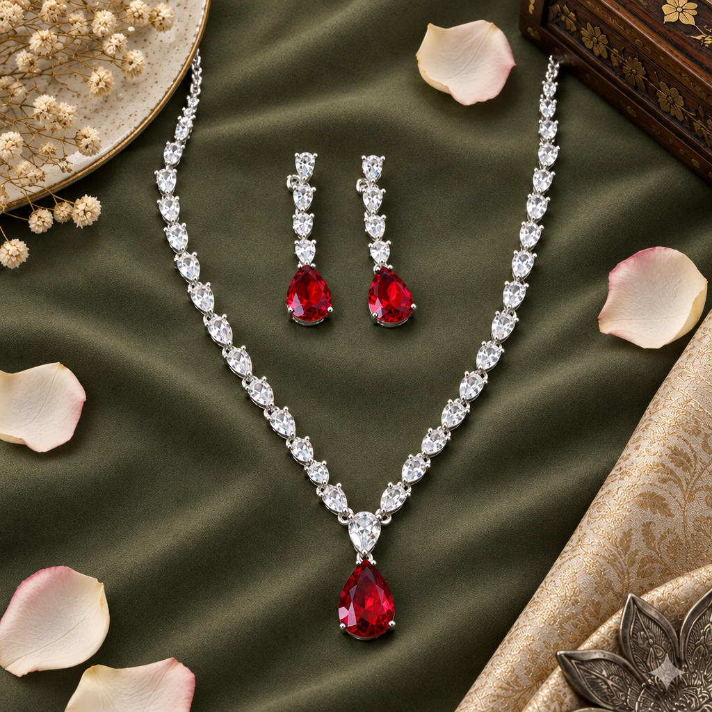 RUBY MISHRA AMERICAN DIAMOND JEWELLERY SET