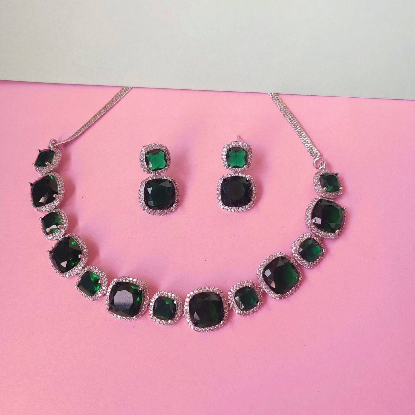 EMERALD AZARIN AMERICAN DIAMOND JEWELLERY SET
