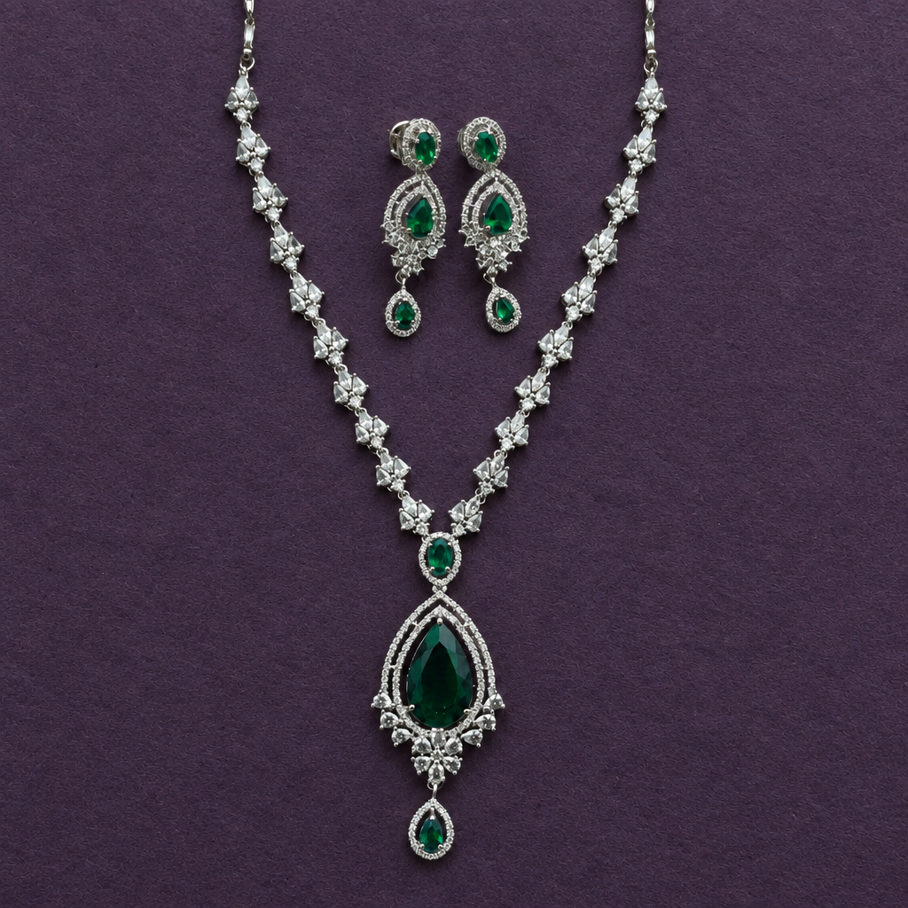 EMERALD ARDEN AMERICAN DIAMOND JEWELLERY SET