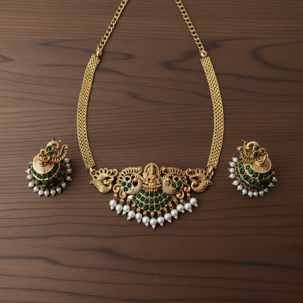 EMERALD RAJI TEMPLE JEWELLERY SET