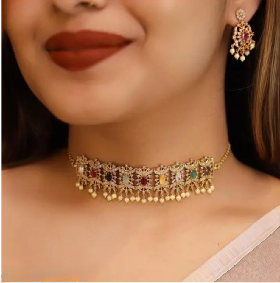 MULTICOLOR NAVRATAN ZIRCONIA JEWELLERY SET