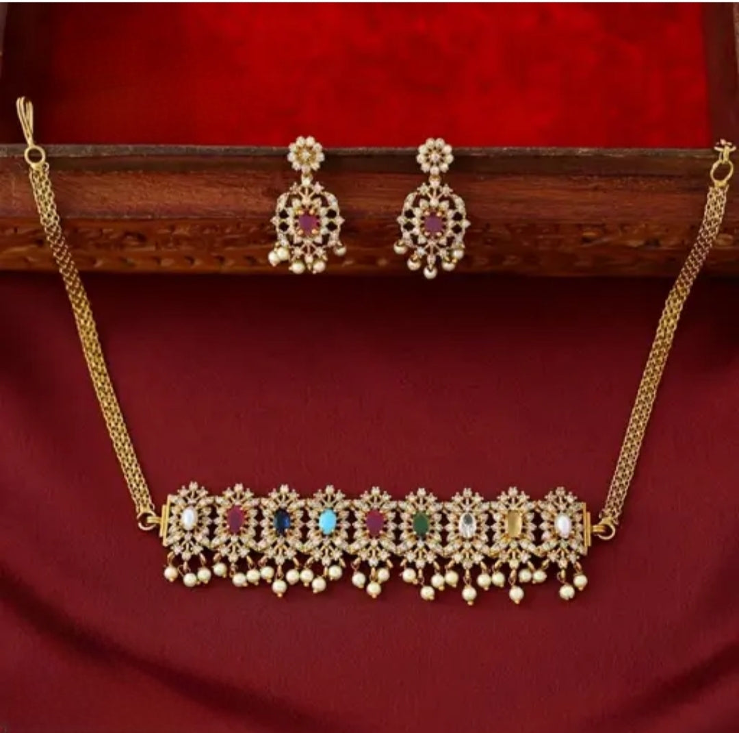 MULTICOLOR NAVRATAN ZIRCONIA JEWELLERY SET