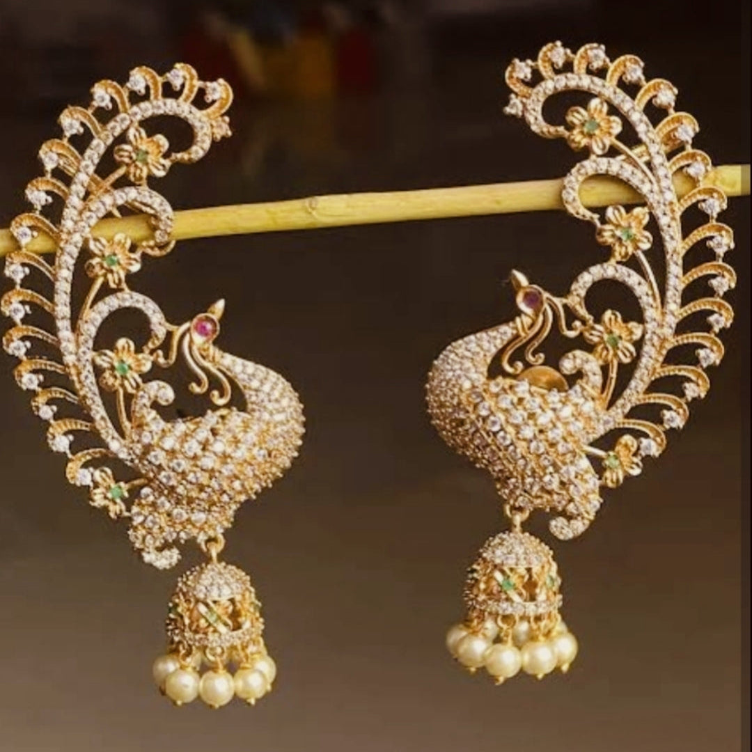 GOLDEN PEACOCK EARCUFF EARRINGS