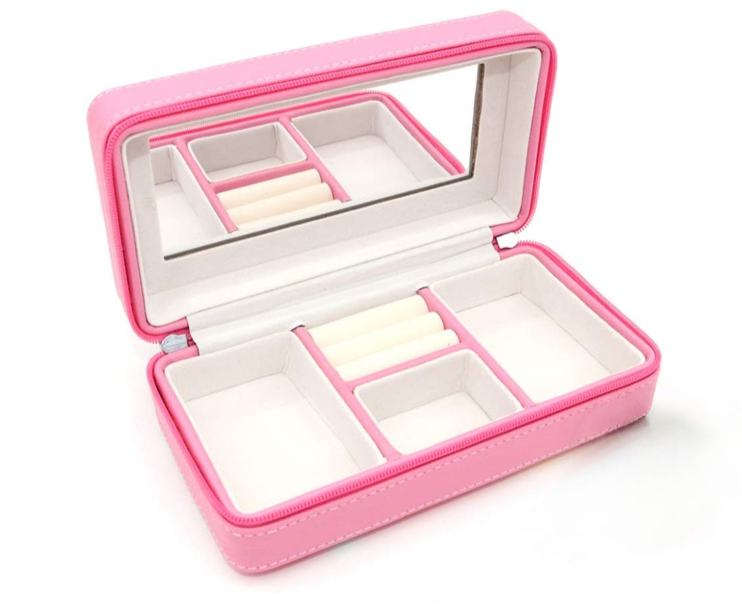 PINK RUMI TRAVEL JEWELLERY BOX WITH MIRROR