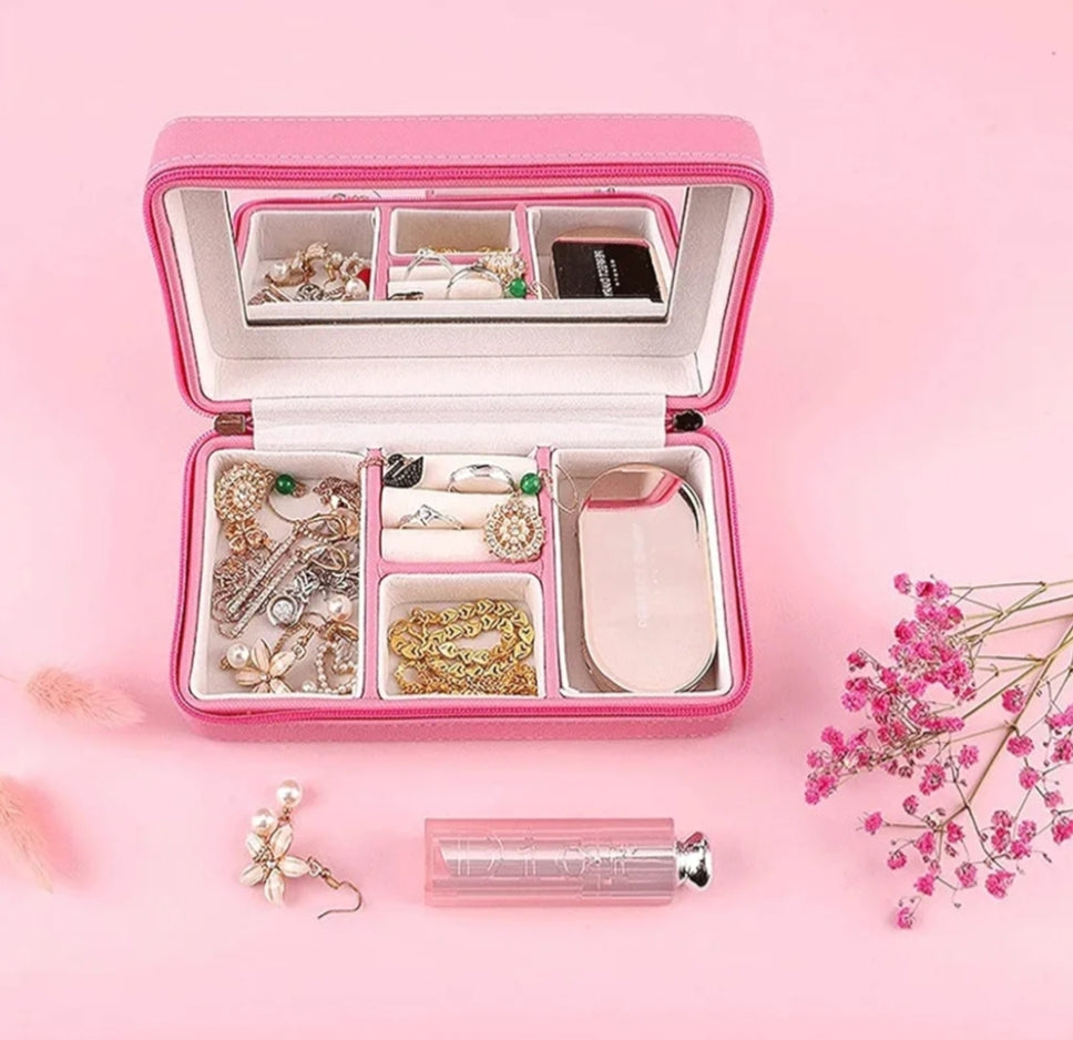PINK RUMI TRAVEL JEWELLERY BOX WITH MIRROR