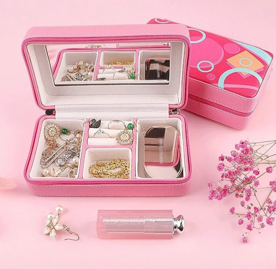 PINK RUMI TRAVEL JEWELLERY BOX WITH MIRROR