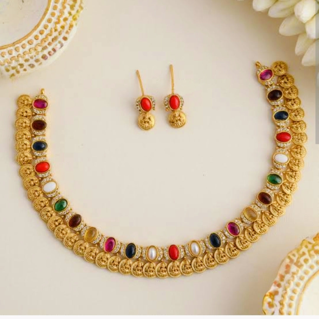 NAVRATHAN FULKI TEMPLE JEWELLERY SET