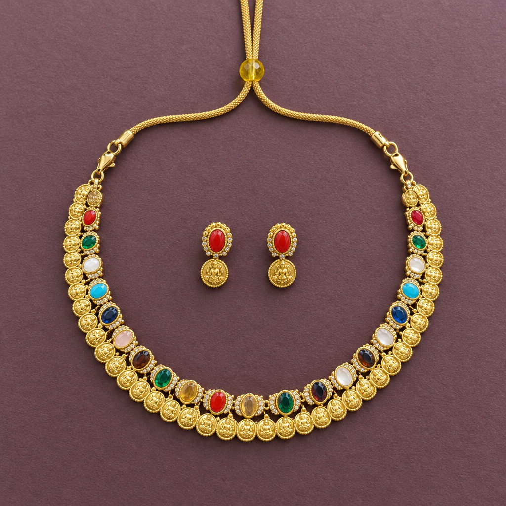 ORIGINAL NAVRATHAN TEMPLE JEWELLERY SET