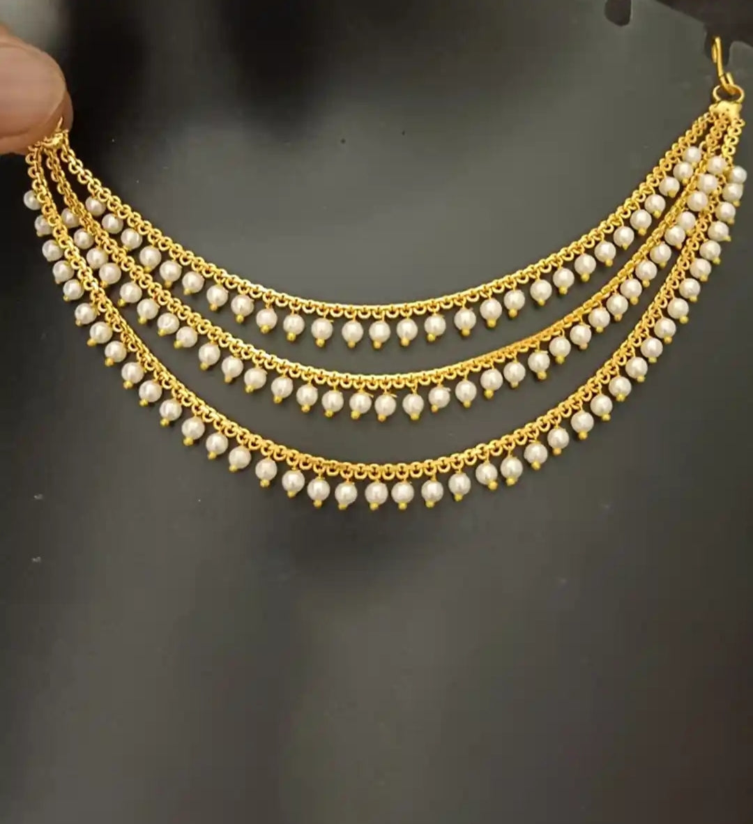 PREMIUM THREE LAYER HANGING PEARL EAR CHAIN