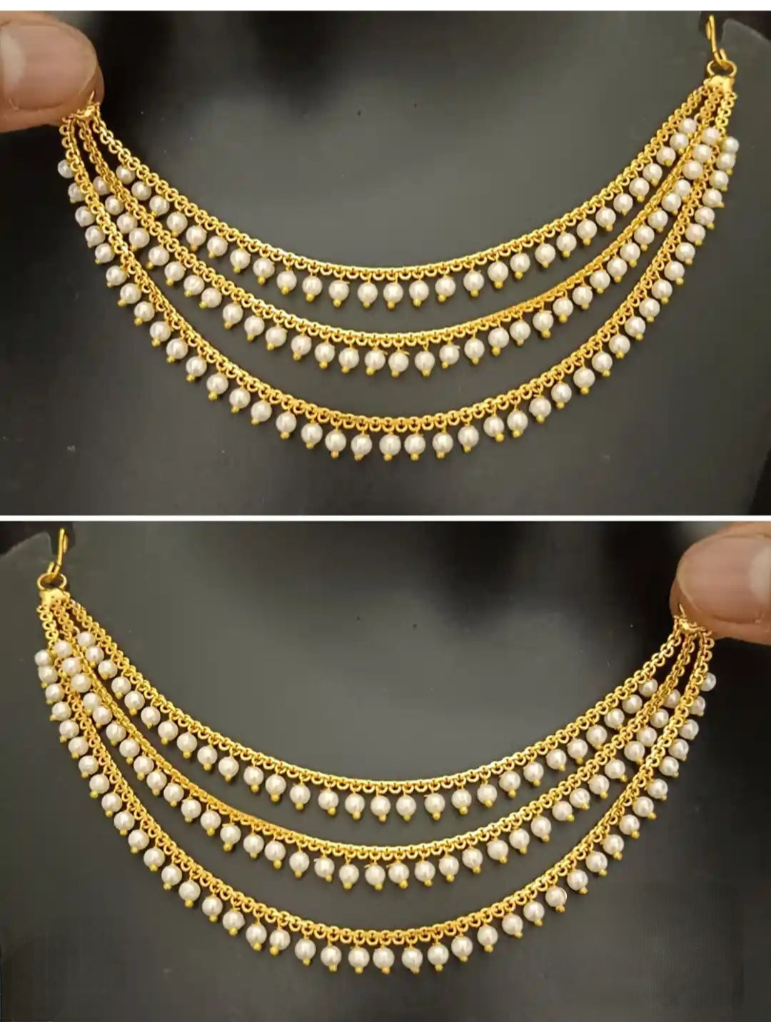 PREMIUM THREE LAYER HANGING PEARL EAR CHAIN