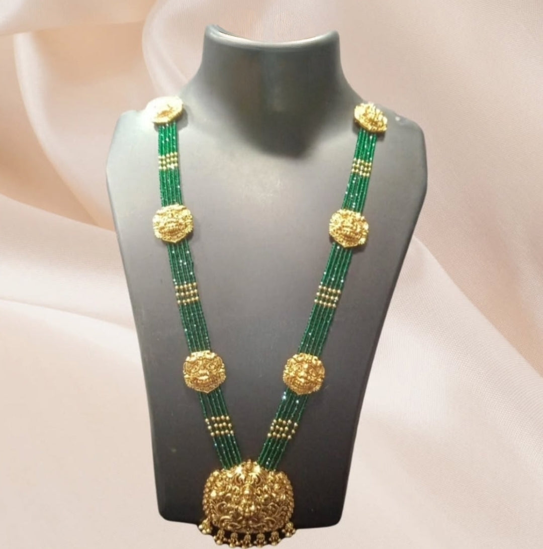 PREMIUM EMERALD RAJKUMARI TEMPLE LONG JEWELLERY SET