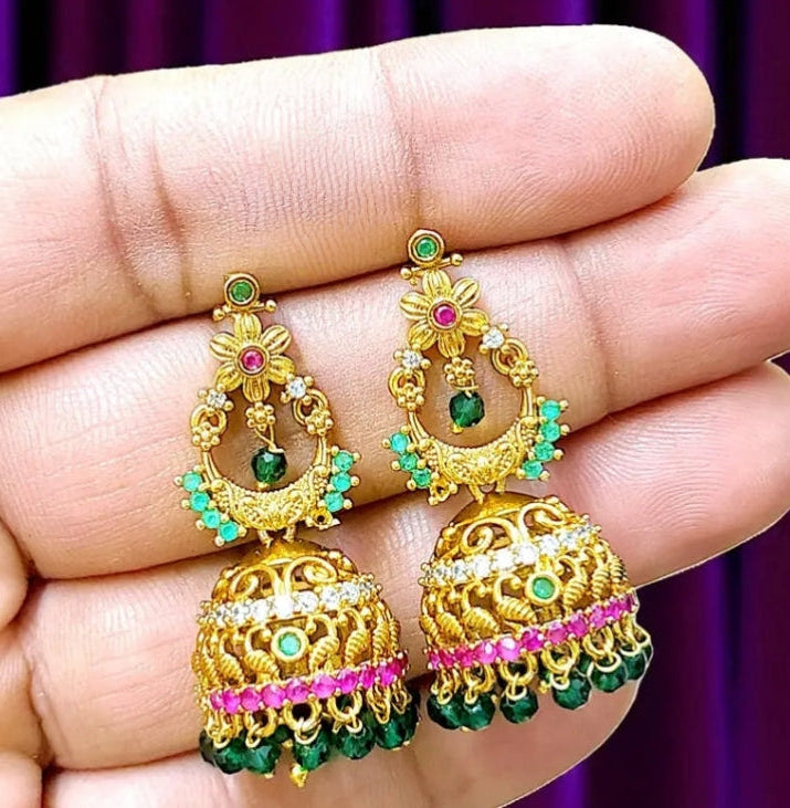 EMERALD YASODA JHUMKI EARRINGS (Copy)