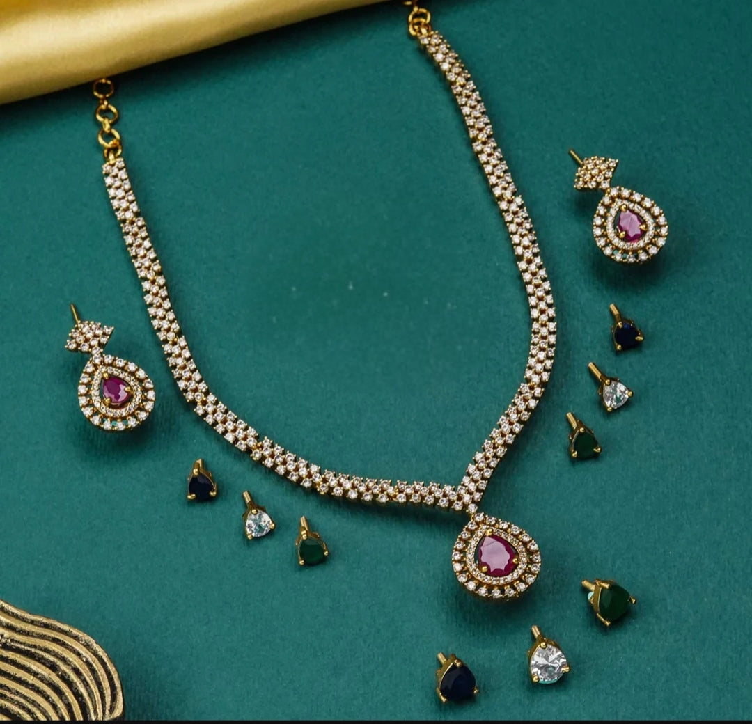 MYTRI COLOR CHANGEABLE ZIRCONIA JEWELLERY SET