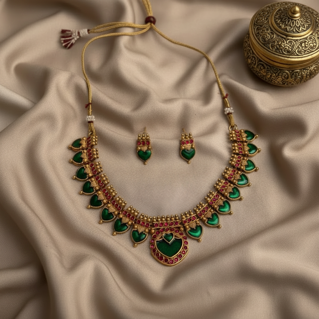 EMERALD ASWATHY PALAKA JEWELLERY SET