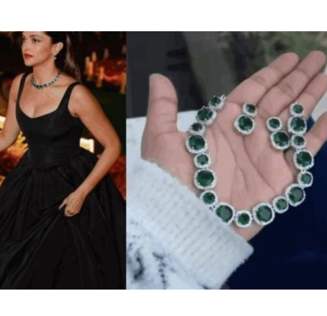 EMERALD AZARIN AMERICAN DIAMOND JEWELLERY SET