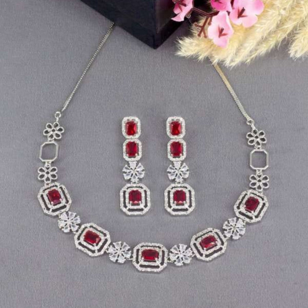 RUBY AAROHI AMERICAN DIAMOND JEWELLERY SET