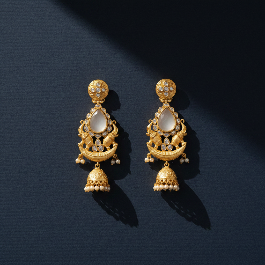 IVORY NIHAAL KUNDAN JHUMKI EARRINGS