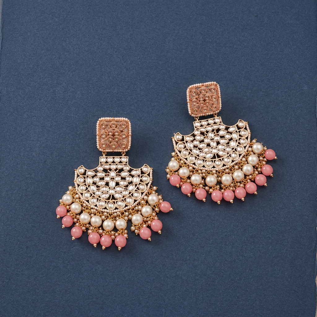 PINK KIARA KUNDAN CHANBALI EARRINGS