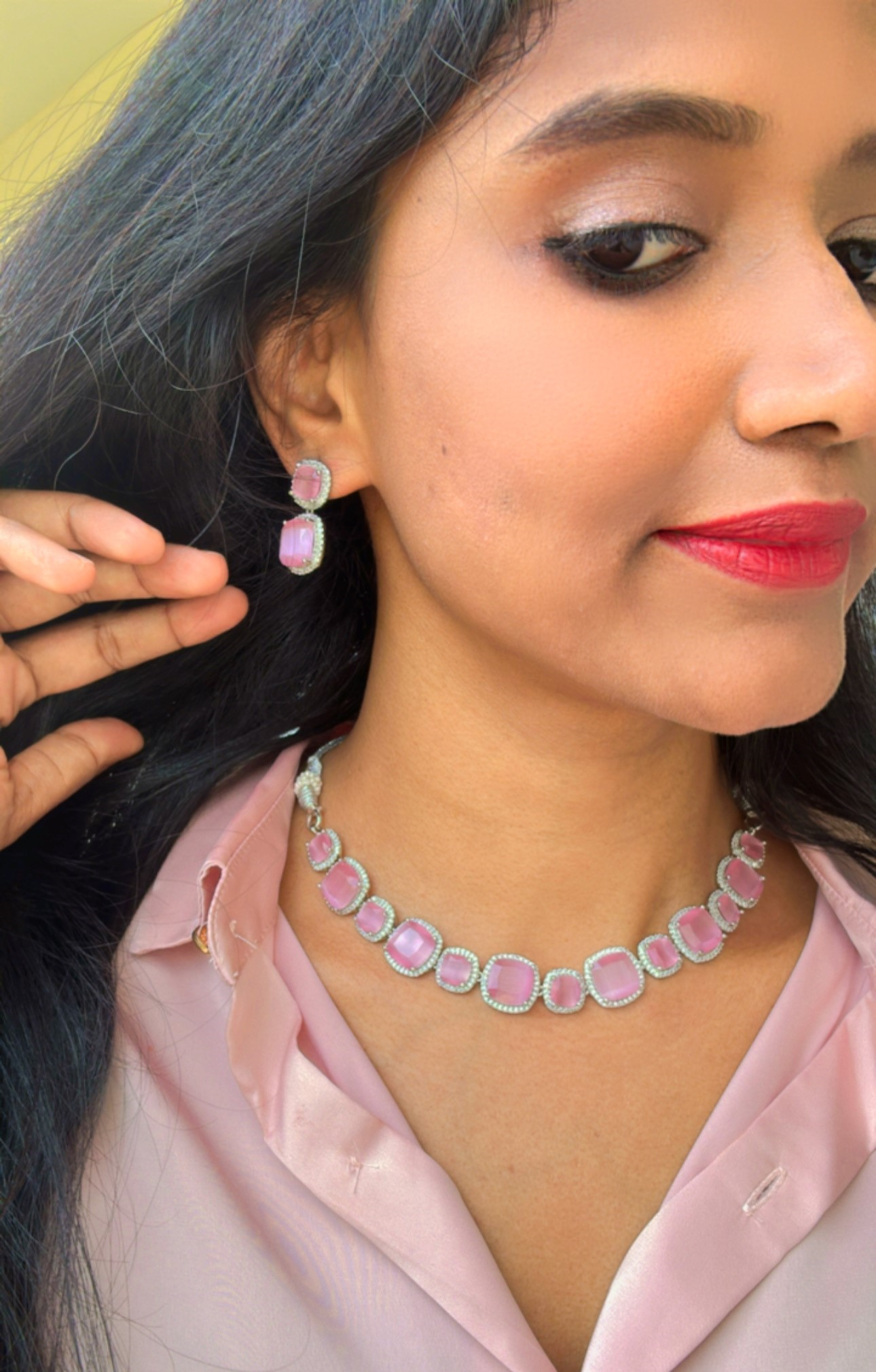 PINK AZARIN AMERICAN DIAMOND JEWELLERY SET