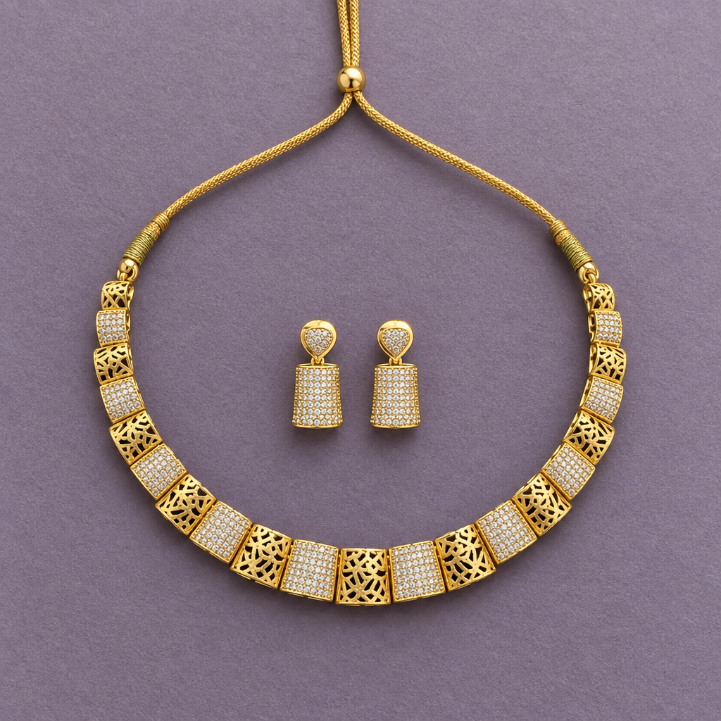 GOLDEN DHEETI ZIRCONIA JEWELLERY SET